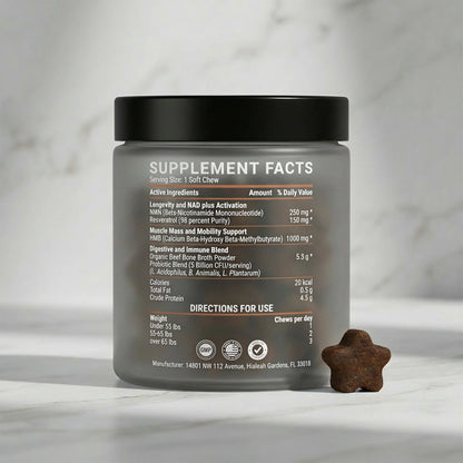wild:age™ Longevity Chews for Dogs — NAD+ Supplement with NMN, Probiotics, HMB, Resveratol for Healthy Aging, Energy & Joint Support