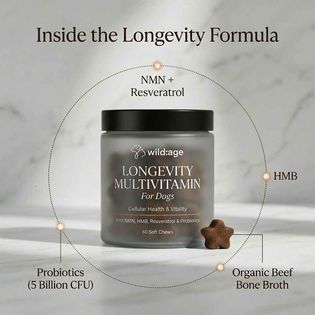 wild:age™ Longevity Chews for Dogs — NAD+ Supplement with NMN, Probiotics, HMB, Resveratol for Healthy Aging, Energy & Joint Support