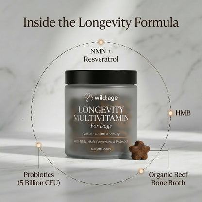 wild:age™ Longevity Chews for Dogs — NAD+ Supplement with NMN, Probiotics, HMB, Resveratol for Healthy Aging, Energy & Joint Support