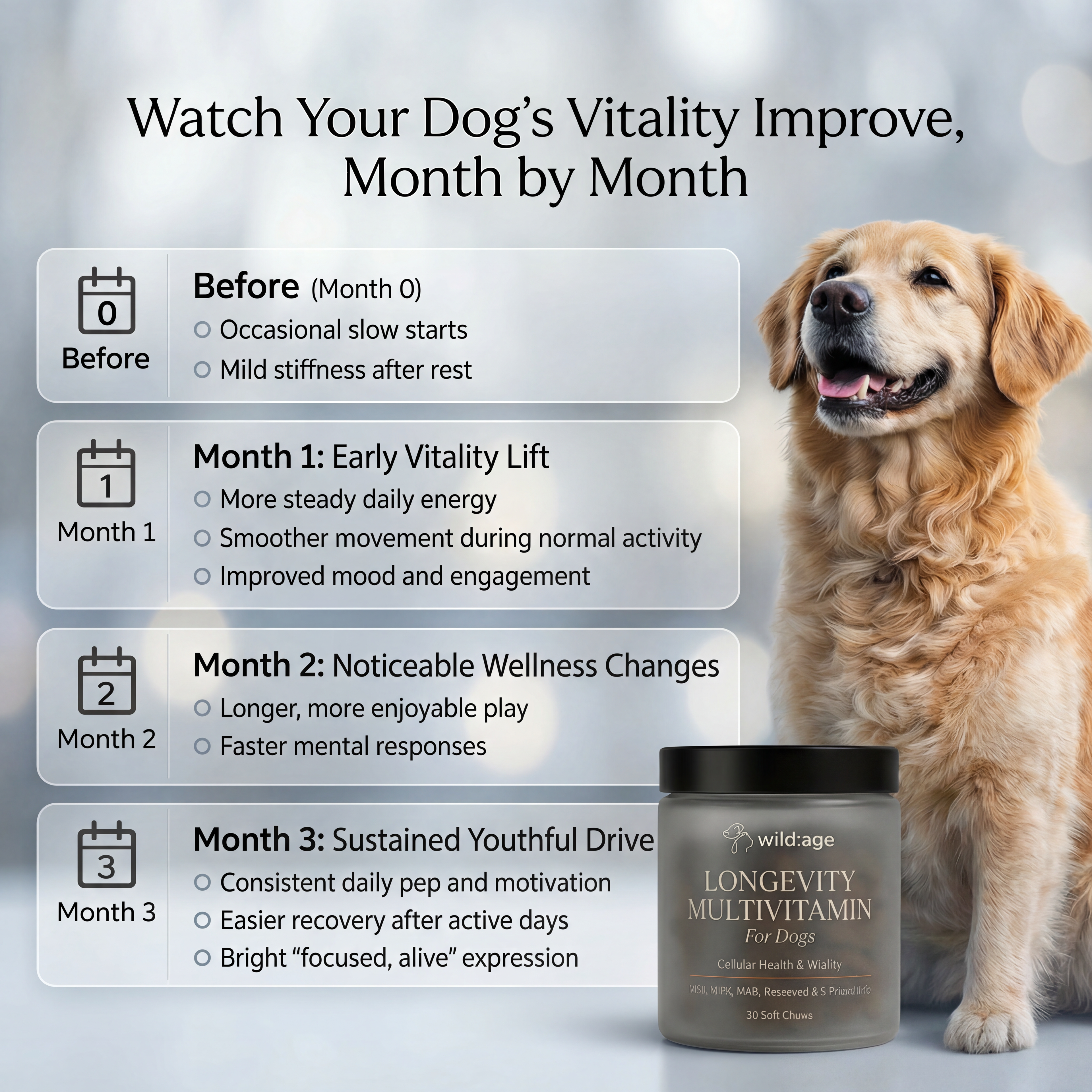 wild:age™ Longevity Chews for Dogs — NAD+ Supplement with NMN, Probiotics, HMB, Resveratol for Healthy Aging, Energy & Joint Support