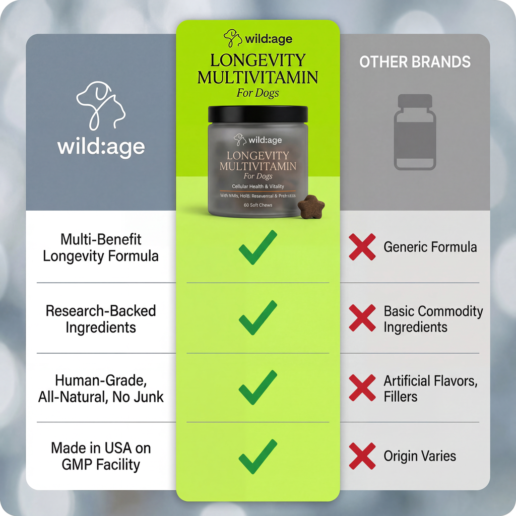 wild:age™ Longevity Chews for Dogs — NAD+ Supplement with NMN, Probiotics, HMB, Resveratrol for Healthy Aging, Energy & Joint Support